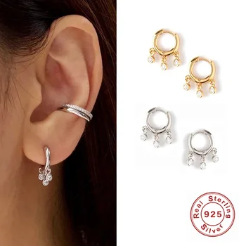 

1 Pair Retro Round Bells Earrings For Women Classic Vintage 3 Zircon Hanging Buckles 925 Sterling Silver Earrings Bijoux