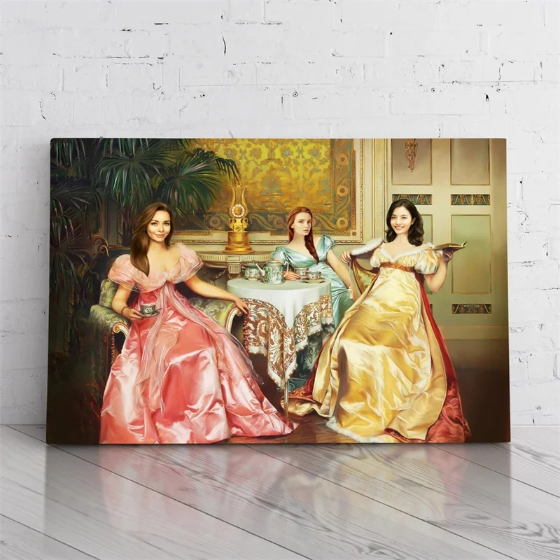 

Custom Group Portraits Canvas Painting Wall Art Customized Royal King Queen Princess Poster For Home Decor Best Friends Gift