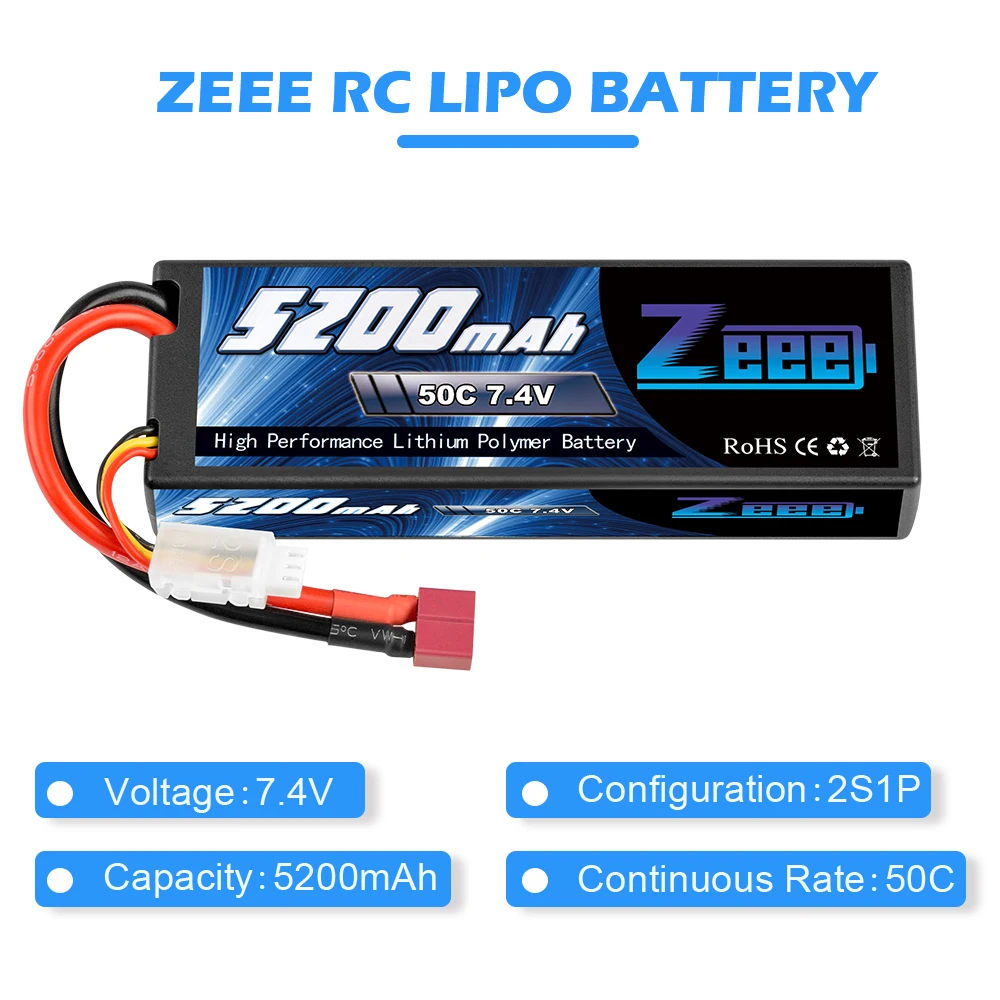 Zeee 5200mAh RC Lipo батарея 7,4 V 50C 2S RC батарея с штекером Deans для RC Evader лодка автомобиль грузовик Truggy Багги Танк вертолет