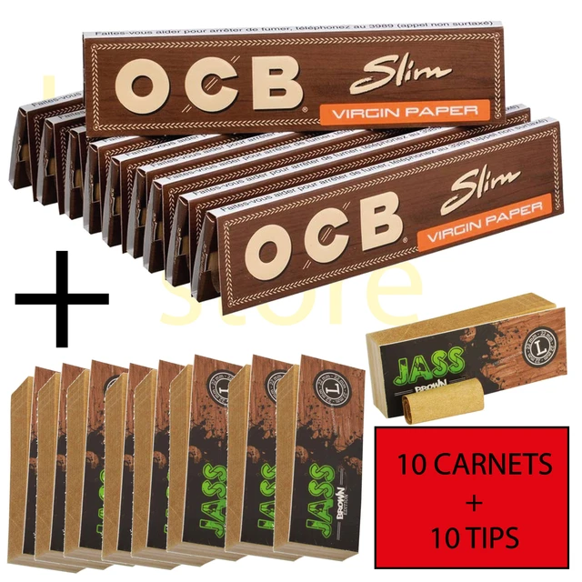 Pack de 10 feuilles OCB Slim Virgin + 10 filtres tips carton