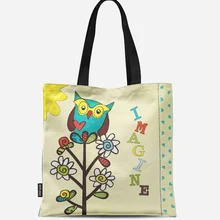 Многоразовая хозяйственная сумка эко женская сумка складная сумка для пляжа повседневное использование сумка на плечо Повседневная парусиновая с принтом совы