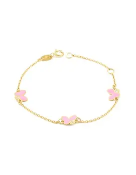 

Gold Bracelet girl butterflies pink Enamel (9kts)