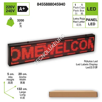 

RÓTULO LED ELECTRÓNICO Aluminio Pantalla Letras Rojas 132 CM X 20 CM X 5CM