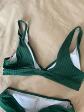 Peachtan-bikinis de cintura alta para mujer, bañador Sexy acanalado liso, traje de baño deportivo para mujer con cuello de pico, bikini a rayas 2021