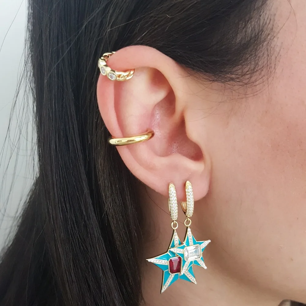 

New Trendy 925 Sterling Silver Fashion Baquette Drop Earrings For Women Earring Combined Star Fine Jewelry Luxury Accessories