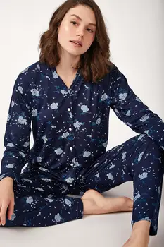 

Happiness ist. Women's Pattern Bottom Top Knitted Pajamas Set