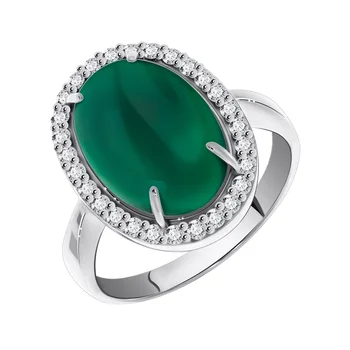 

Silver ring with agate Green and cubic zirconia