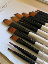 Juego de pinceles y brochas de artista, 12 Uds., cerdas de nailon, acuarela, pintura al óleo de acrílico, inclinada, punta redonda plana, mango de madera, arte Acc