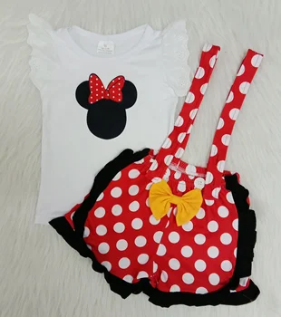 

Summer Toddler Baby Girl Clothes Ruffle Bow Cartoon Cartoon Print Tops T-shirt Overalls Short Pants 2Pcs Outfits Kid Clothes