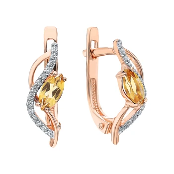 

Gold earrings with cubic zirconia and citrine sunlight sample 585 test