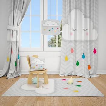 

Cute Cloud and Colorful Drops Child Baby Room Backdrop Curtain 1 Wing