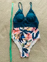 Bañador de una pieza con volantes para mujer, traje de baño Sexy con estampado de hojas, cuello de pico profundo, traje de baño ajustable con Espalda descubierta, ropa de playa de talla grande 2020