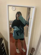 Oversize Sweater Flame-Pattern Streetwear Loose Knitted Warm Winter Fashion Women Hip-Hop