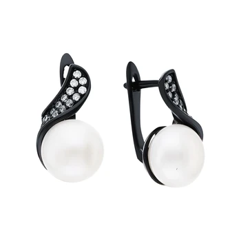 

Silver earrings with cubic zirconia and pearls cultured sunlight sample 925 test