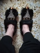Ladies Shoes Moccasins Ballet-Flats Glitter-Fur Crystal Loafers Women Pointed-Toe Designer