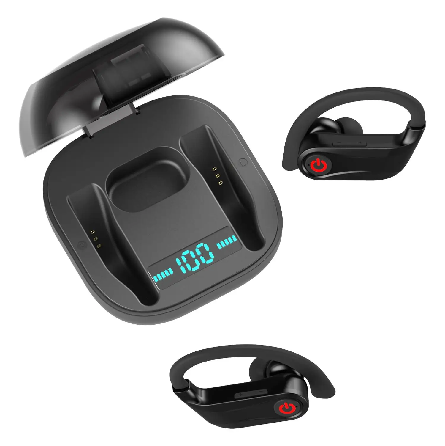 Черные PowerHBQ pro Q62 беспроводные наушники Bluetooth 5,0 стерео спортивные гарнитуры водонепроницаемые ушные крючки Heatsets с двойным микрофоном