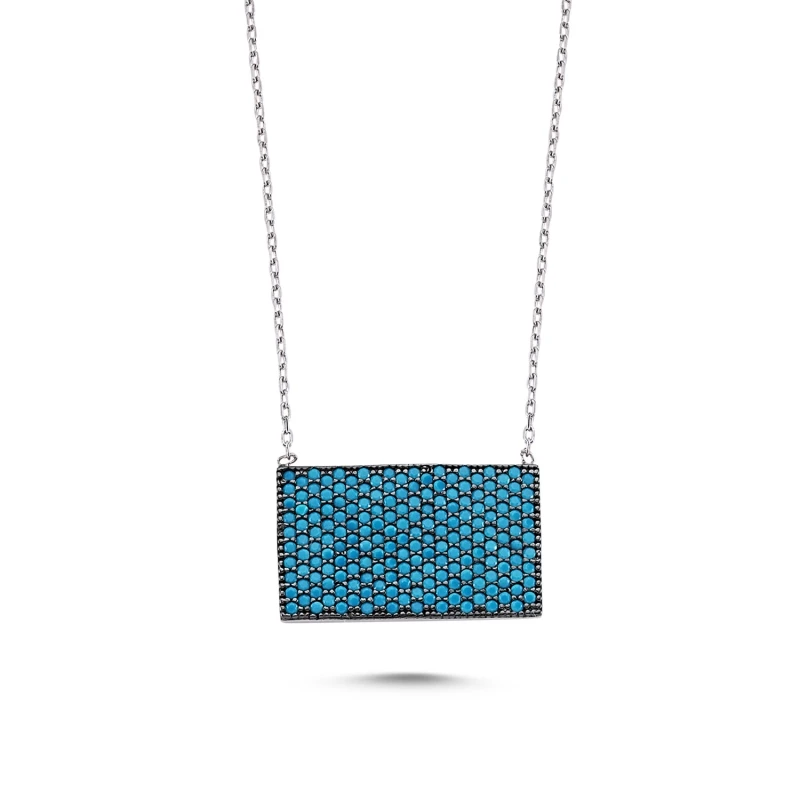 

Silver 925 Sterling Nano Zirconia stone Rectangle Necklace