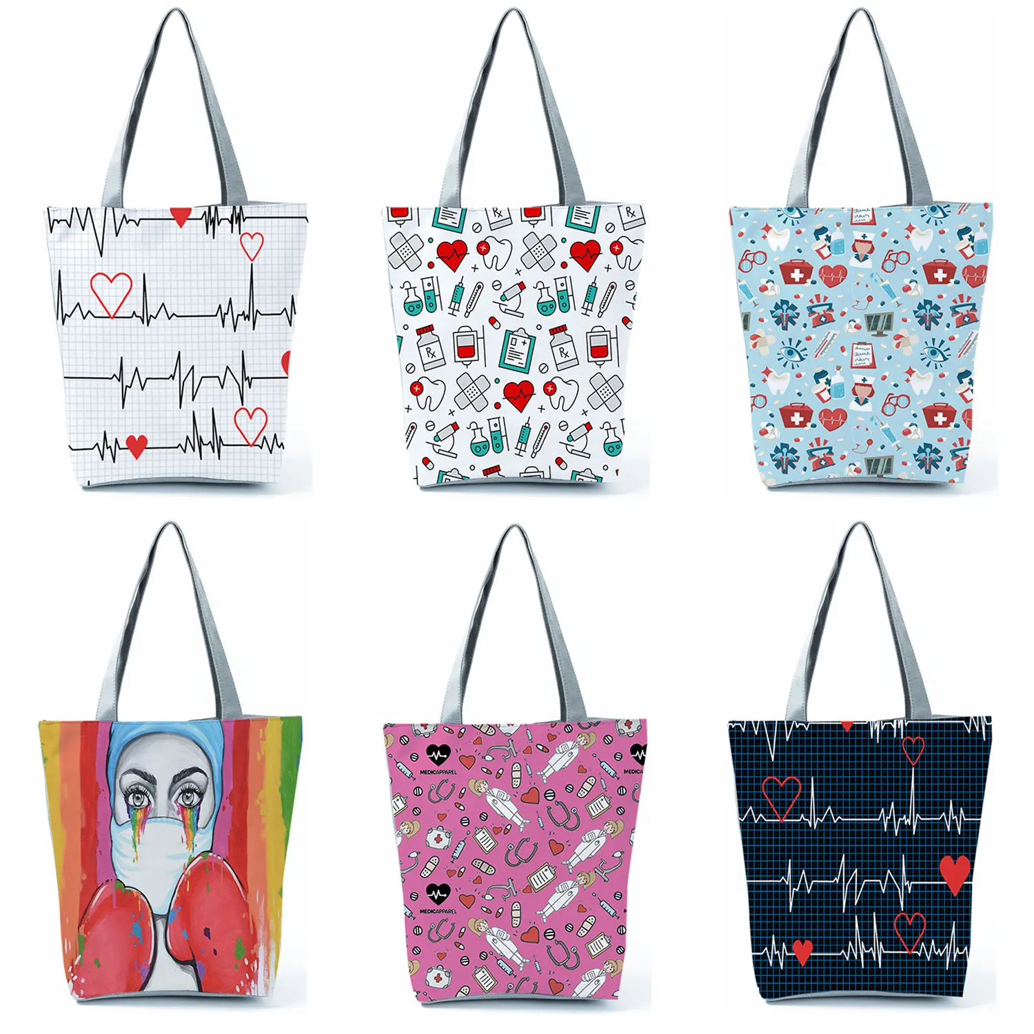 Electrocardiogram Grid Print Shoulder Bags Fashion Simple Women's Bag Eco Portable Handbags Practical High Capacity Shopping Bag