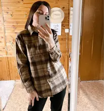 Plaid Shirt Tops Long-Sleeve Office Women Coat Loose Ladies Karsany And