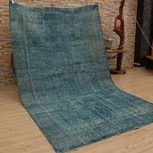 Бирюзовый коврик ручной работы, средний размер столовая ковер перекрашенный ковер, турецкий шерстяной тканый ковер