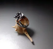 Anillos ajustables Kinitial para mujer, 1 Uds., color bronce antiguo, negro, cachorro de perro salchicha, Animal, 3D