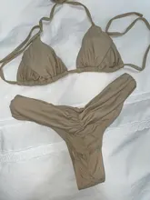 Miyouj-Bikinis con micropliegues para mujer, traje de baño Sexy, conjunto de Bikini de corte alto, bañador blanco con cordón, novedad