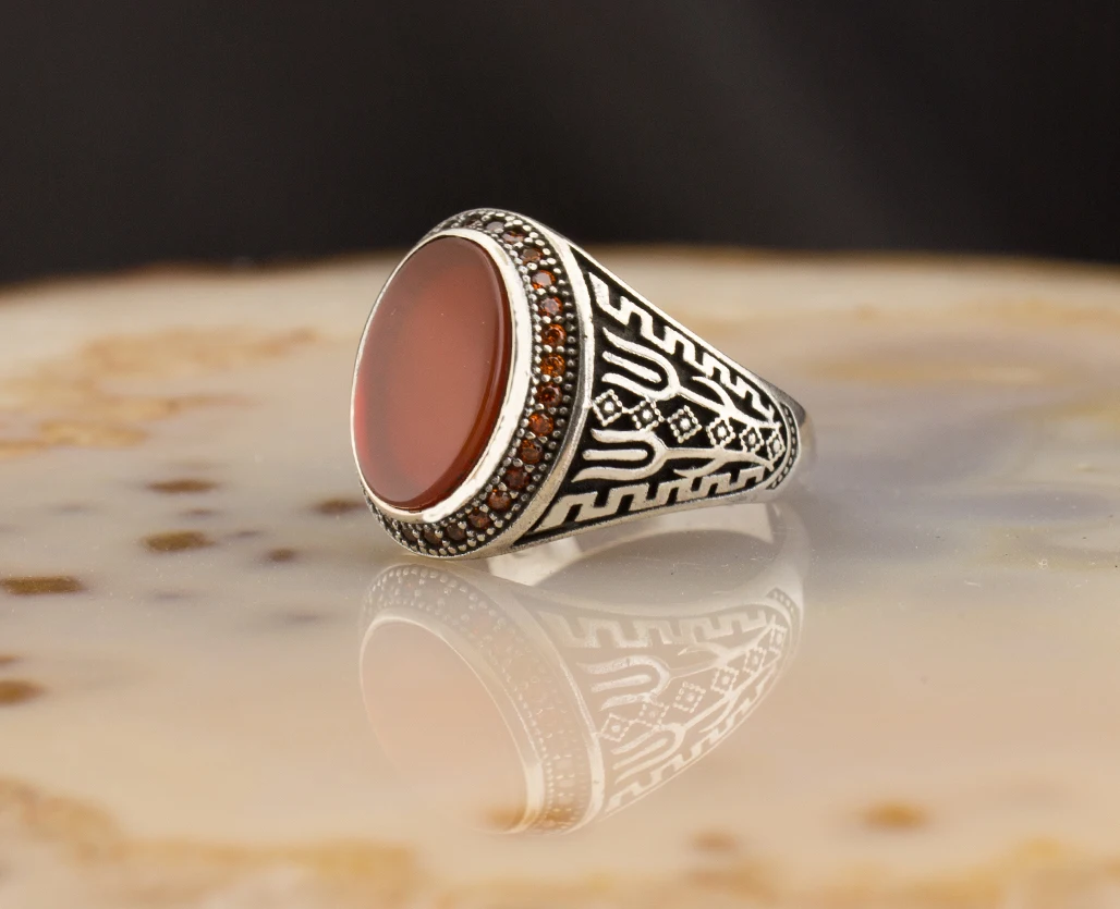 

925 Sterling Silver Ring for Men Aqeeq Agate Stone Jewelry Fashion Vintage Gift Onyx Aqeq Mens Rings All Size