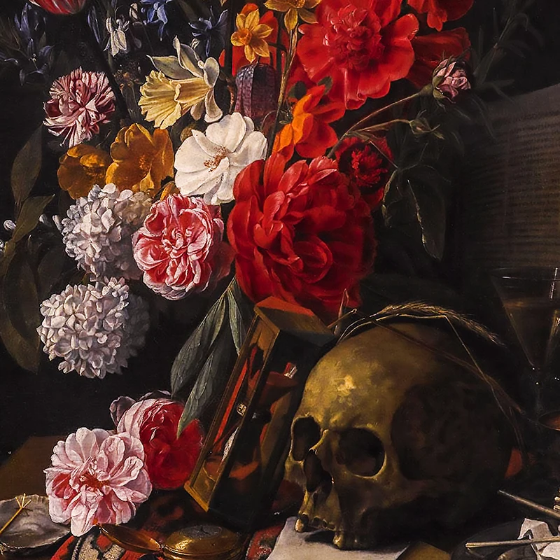 Skull And Flowers Still Life