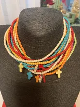 Cross-Pendant-Necklaces Beaded Collares Boho Choker Natural-Stone Ethnic Moon Girl Dropship
