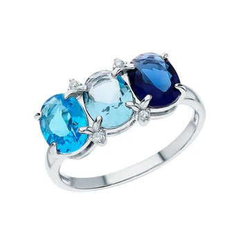 

Silver ring with cubic zirconia, Topaz imitation and Sapphire synthetic sunlight sample 925