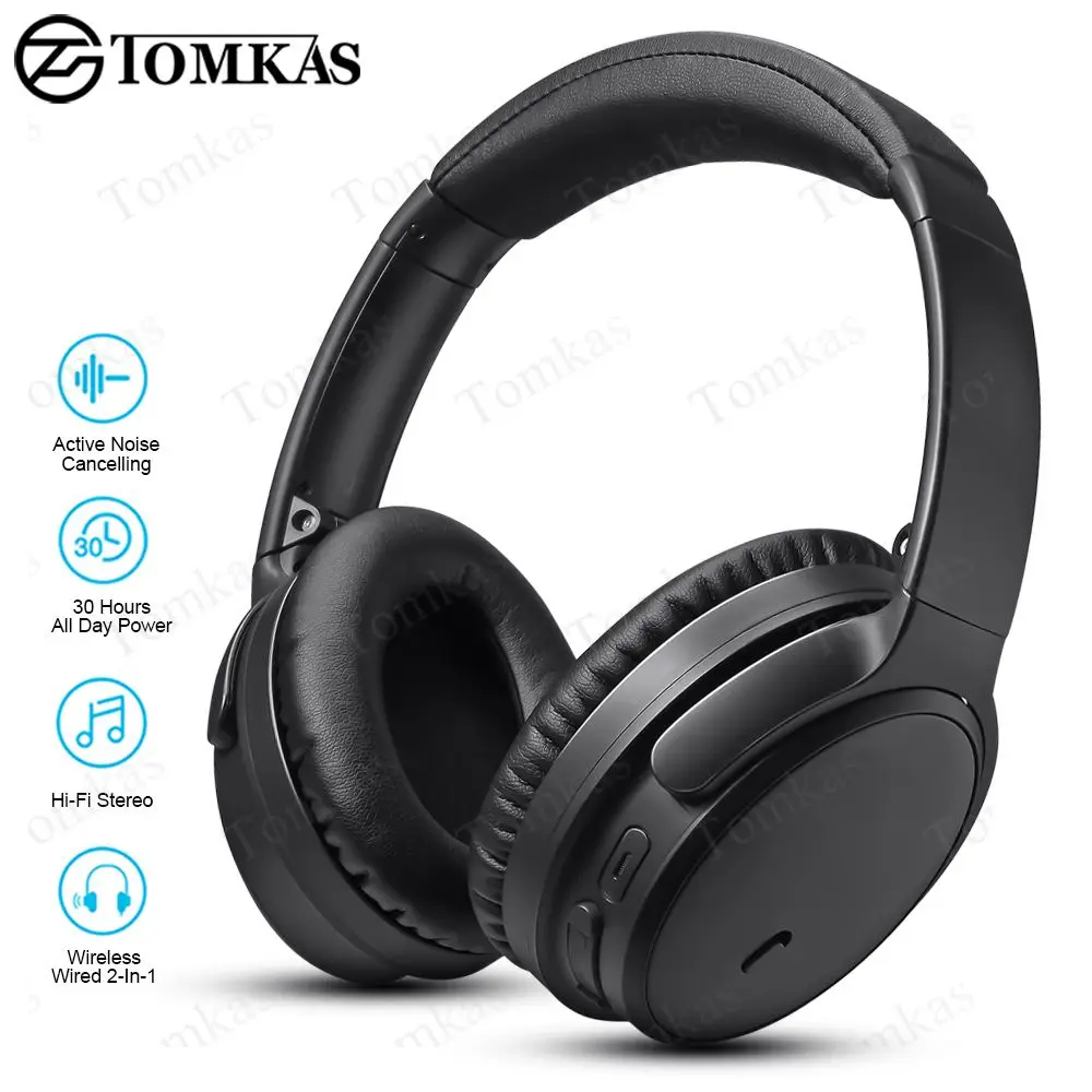 

TOMKAS Wireless Bluetooth Headphones ANC Active Noise Cancelling Headphones Stereo Earbuds Gaming Headsets With Mic For Phone