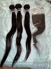 Cuniversitario-mechones de pelo liso con cierre 4x4, cabello humano Remy brasileño de 100%, 3/4 mechones con cierre de encaje suizo marrón medio