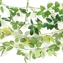 Guirnalda Artificial de hojas de hiedra rosa, plantas colgantes de vid, hojas de follaje falso, flores de ratán, decoración de corona de boda Tropical, 1,9 m