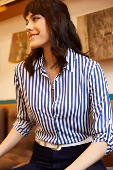 

Ola Women Black Striped Sleeve Fold Shirt GML-19000594