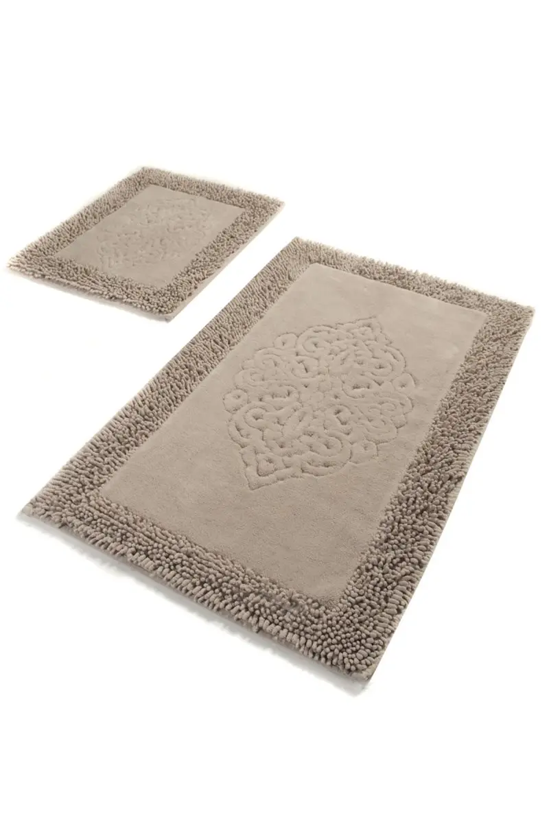 Коврики для ванной нескользящие Противоскользящие коврики противоскользящие Pianta хлопок бежевый 2'Li набор 60X100 см-50X60 см