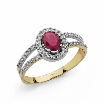 

18k solid gold ring bicolor Ruby zircons [AA2237]