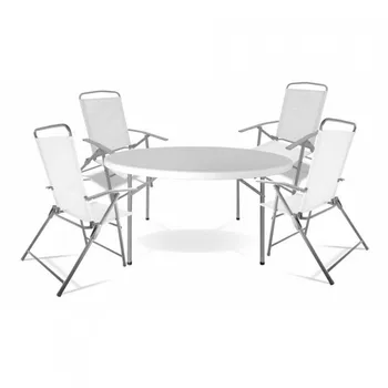 

Garden set folding round table Ø 120cm resin and 4 textile chairs white GH91