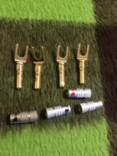 4 Uds chapados en oro Y en forma de Banana macho de Audio enchufes para altavoz tenedor con tornillo Spade conector de Cable para vinculante Post
