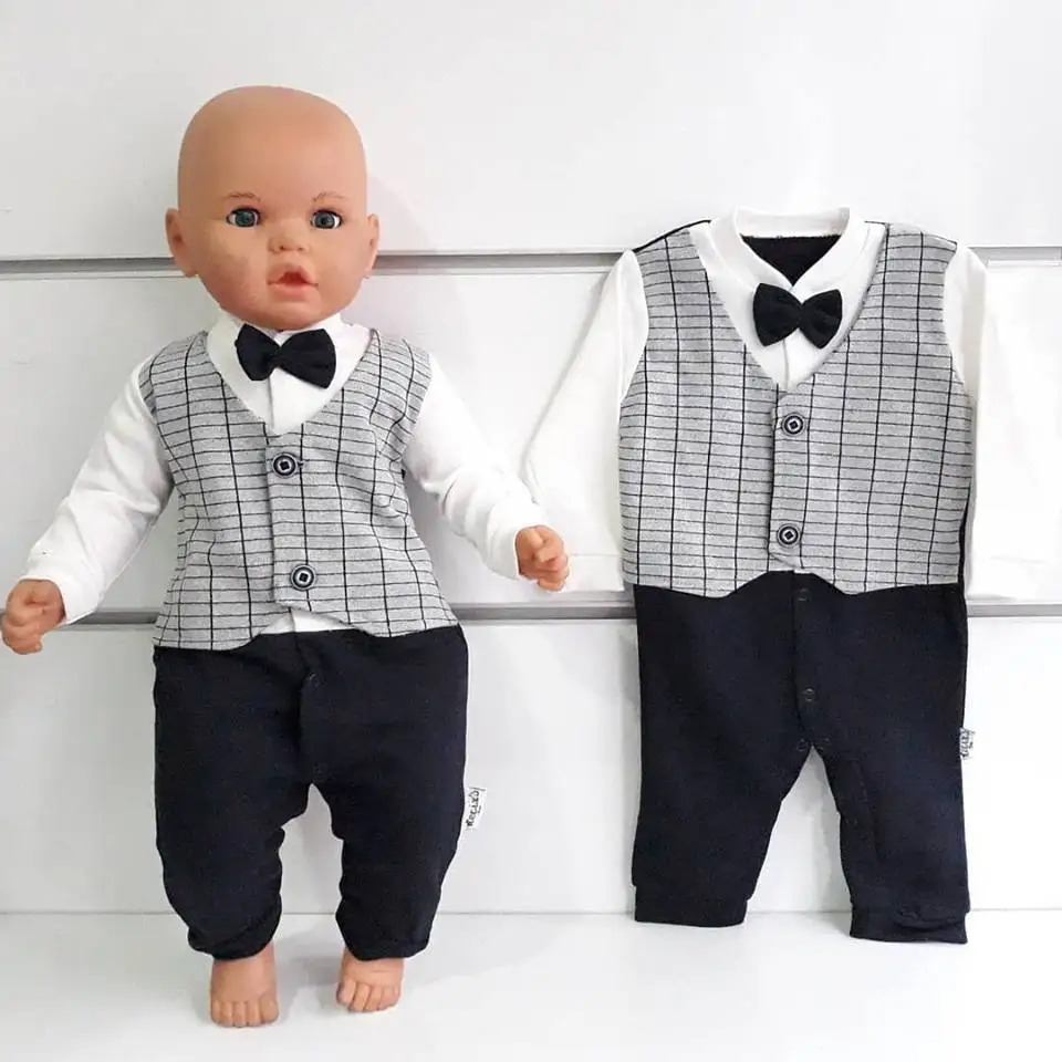 

Papyonlu Plaid Laci Gray Baby Boy Rompers