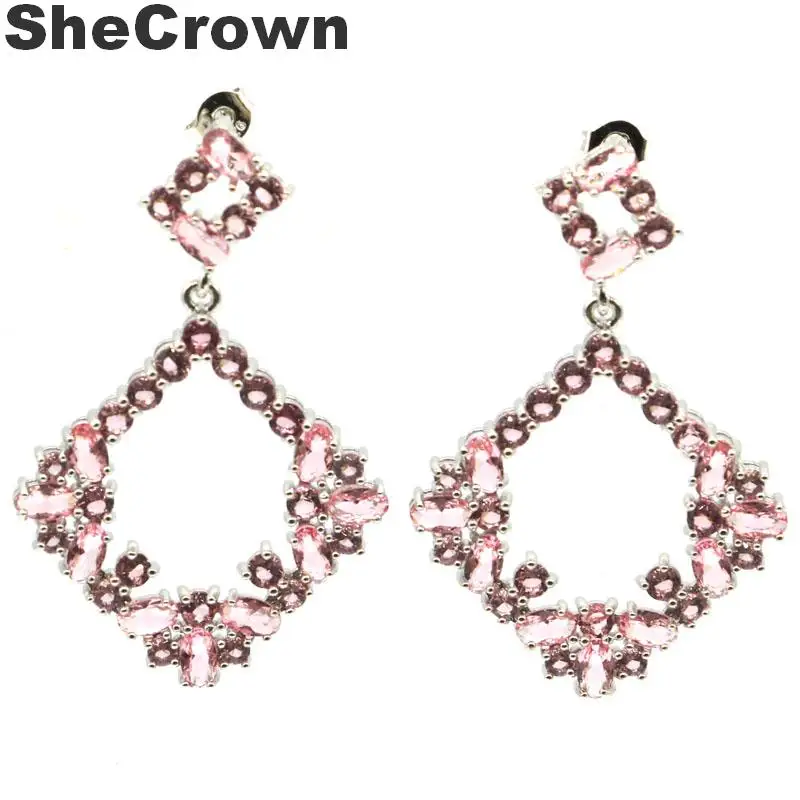 45x31 мм SheCrown Deluxe Длинные розовые морганитом, вечерние женские Серебряные серьги