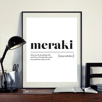

Meraki Definition Print Black White Greek Quote Poster Modern Minimalist Wall Art Canvas Painting Picture Home Room Wall Decor
