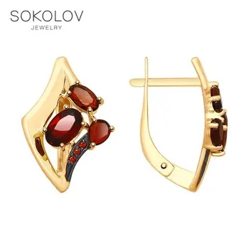 

SOKOLOV drop earrings with stones of gold with garnets and cubic zirconia fashion jewelry 585 women's male, long earrings