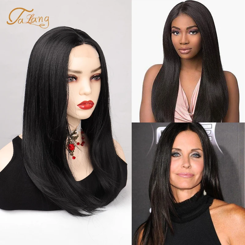 

Черные синтетические длинные прямые волосы TALANG, стандартные термостойкие парики средней длины для афро-американских женщин