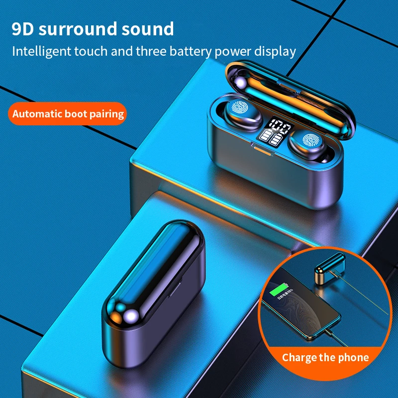 2000mAh Wireless Headphones Bluetooth Earphones V5 1 Stereo 9D TWS LED Sports Waterproof Earbuds Headsets Earphone Headphone