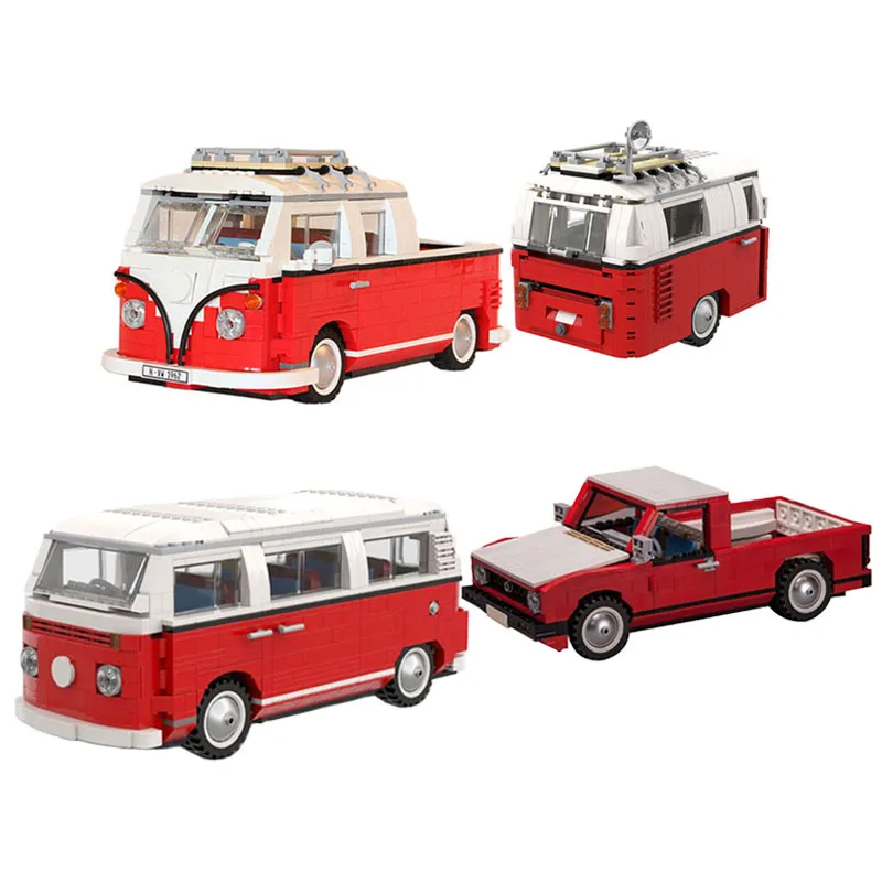 Nuovo Moc-Vw T1 Doka T2 Camper Cars Rabbit Pickup Modello Modificato Dal 10220 Vw T1 Camper Van Building Blocks Set Giocattoli Fai Da Te Regali