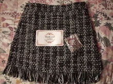 Lady Skirt Tassel Hip-Skater Vintage Plaid High-Waist Women Package Wool SK5583 In-A-Cage