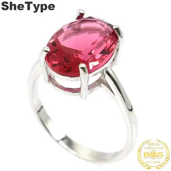 

14x10mm 2019 European Style 3.5g Created Pink Tourmaline Gift For Ladies 925 Solid Sterling Silver Rings