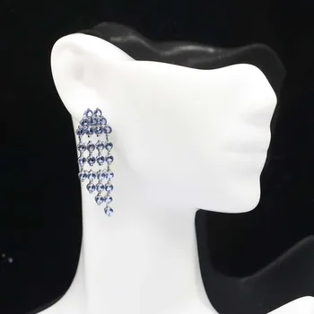 

40x13mm 2020 Hot Sell Created Rich Blue Violet Tanzanite Gift For Woman's Silver Earrings