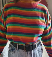 Suéteres coreanos Harajuku para mujer, suéter holgado a rayas con sabor a Hong Kong, ropa japonesa Kawaii Ulzzang