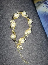Crystal Bracelet Imitation-Pearl Adjustable Gold Brand-New Chain Hesiod Women Alloy Silver-Color